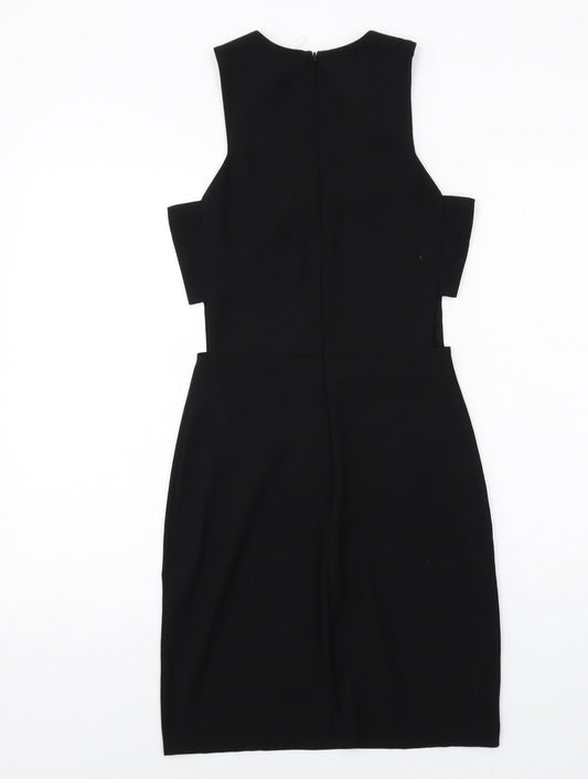 H&M Womens Black Colourblock Polyester Shift Size 4 Round Neck Zip