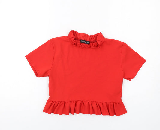Womens UK Size 14 Cameo Rose Red Cropped T-Shirt