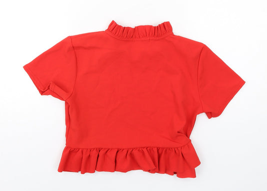 Cameo Rose Womens Red Polyester Cropped T-Shirt Size 14 Round Neck