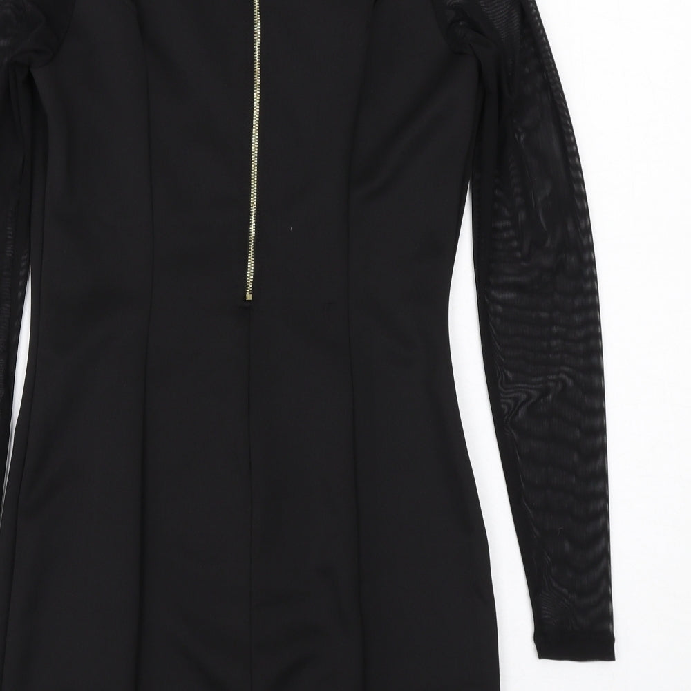 Level Eight Womens Black Polyester Shift Size M Round Neck Zip - Lace Sleeve Detail