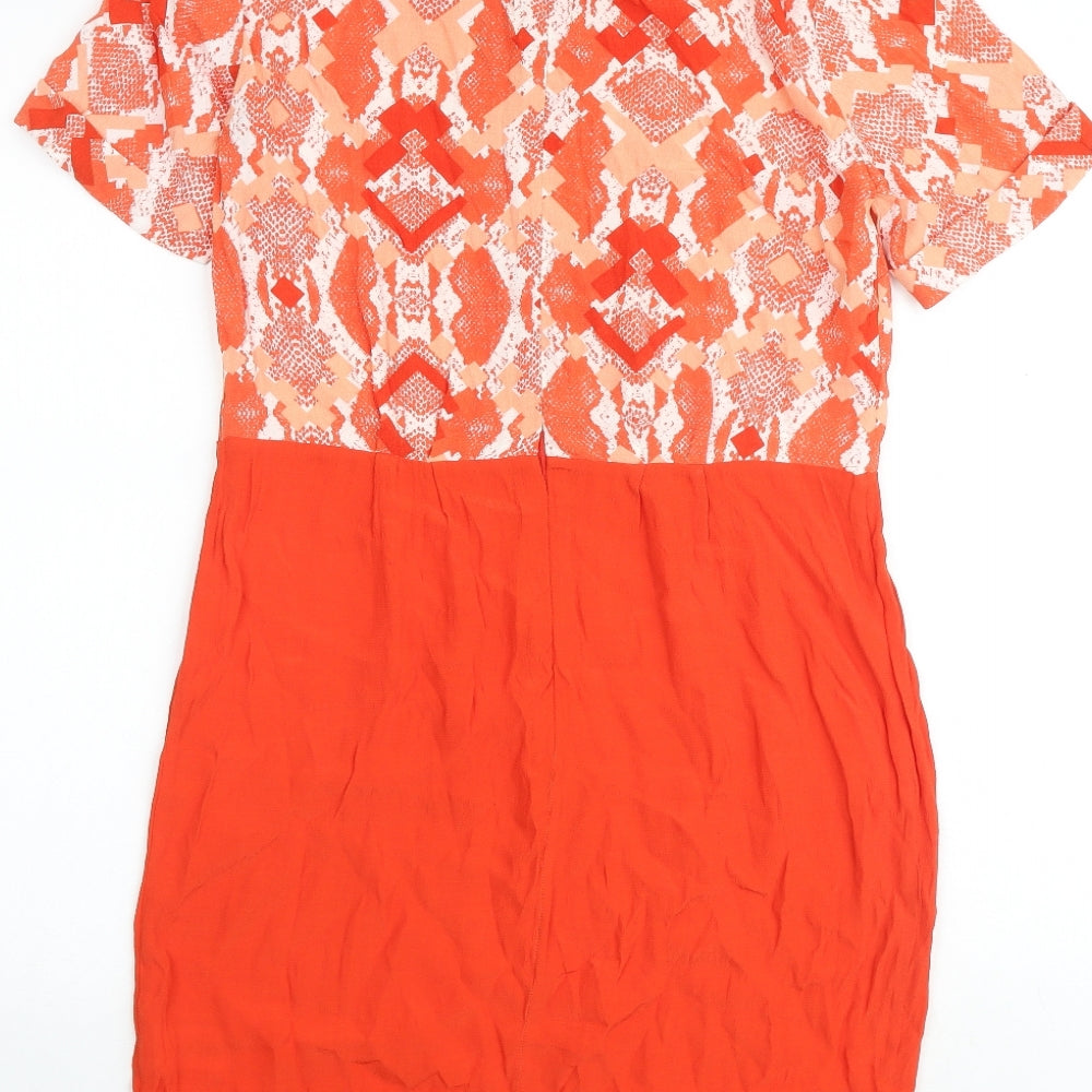 French Connection Womens Orange Geometric Viscose Shift Size 8 Round Neck Zip