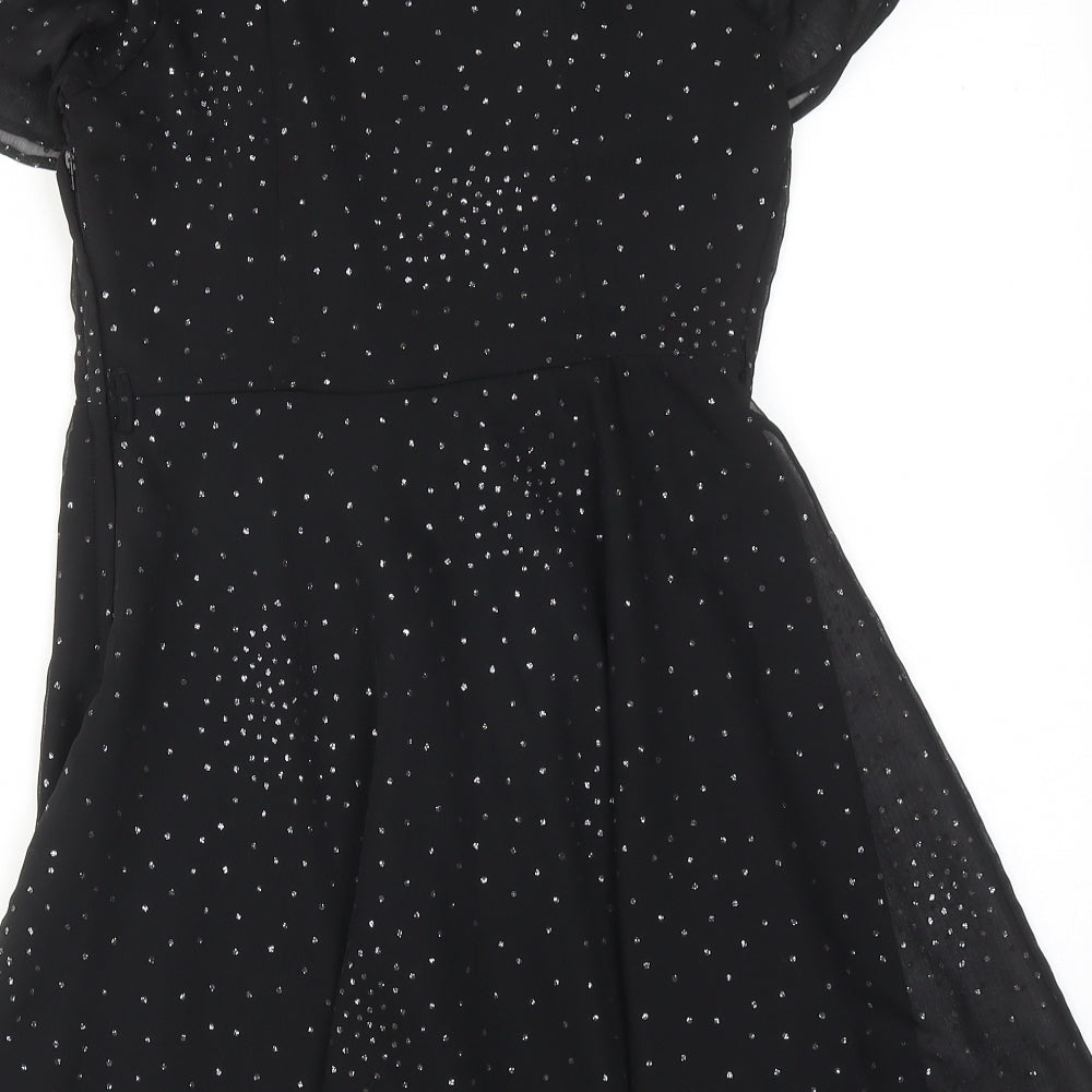 Dorothy Perkins Womens Black Polka Dot Polyester A-Line Size 8 Round Neck Zip