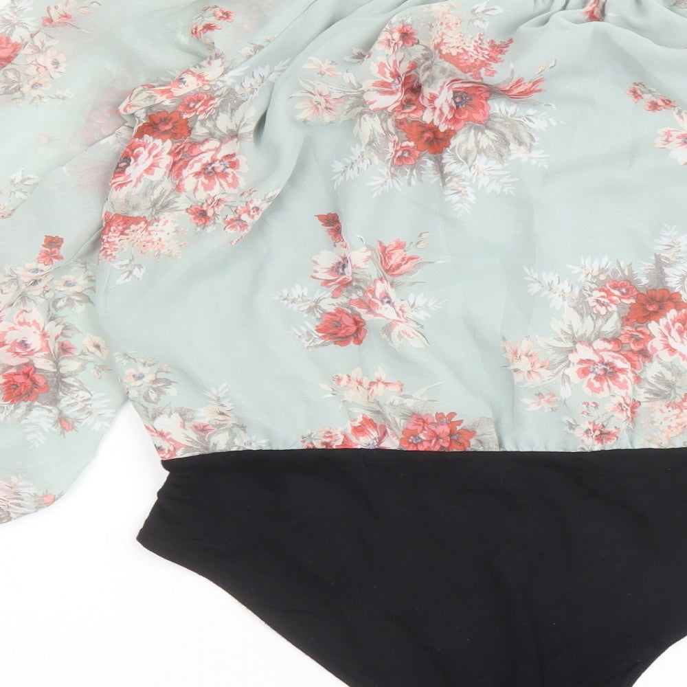 New Look Womens Multicoloured Floral Polyester Bodysuit One-Piece Size 10 Snap