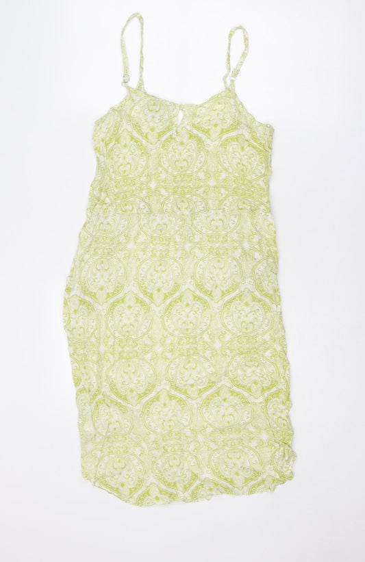 NEXT Womens Green Geometric Viscose Slip Dress Size 8 V-Neck Pullover