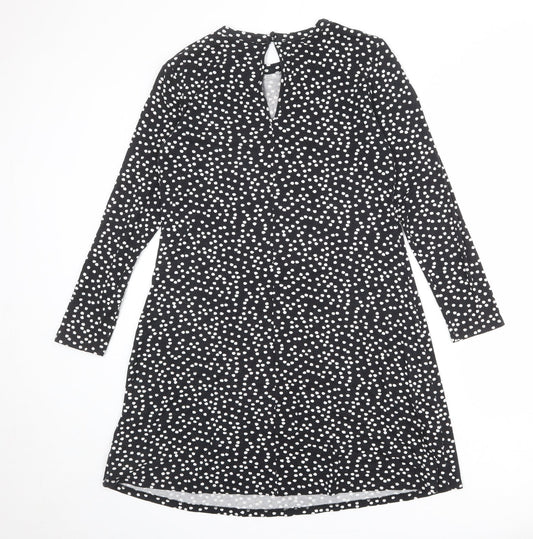 Marks and Spencer Womens Black Polka Dot Viscose A-Line Size 12 Round Neck Button