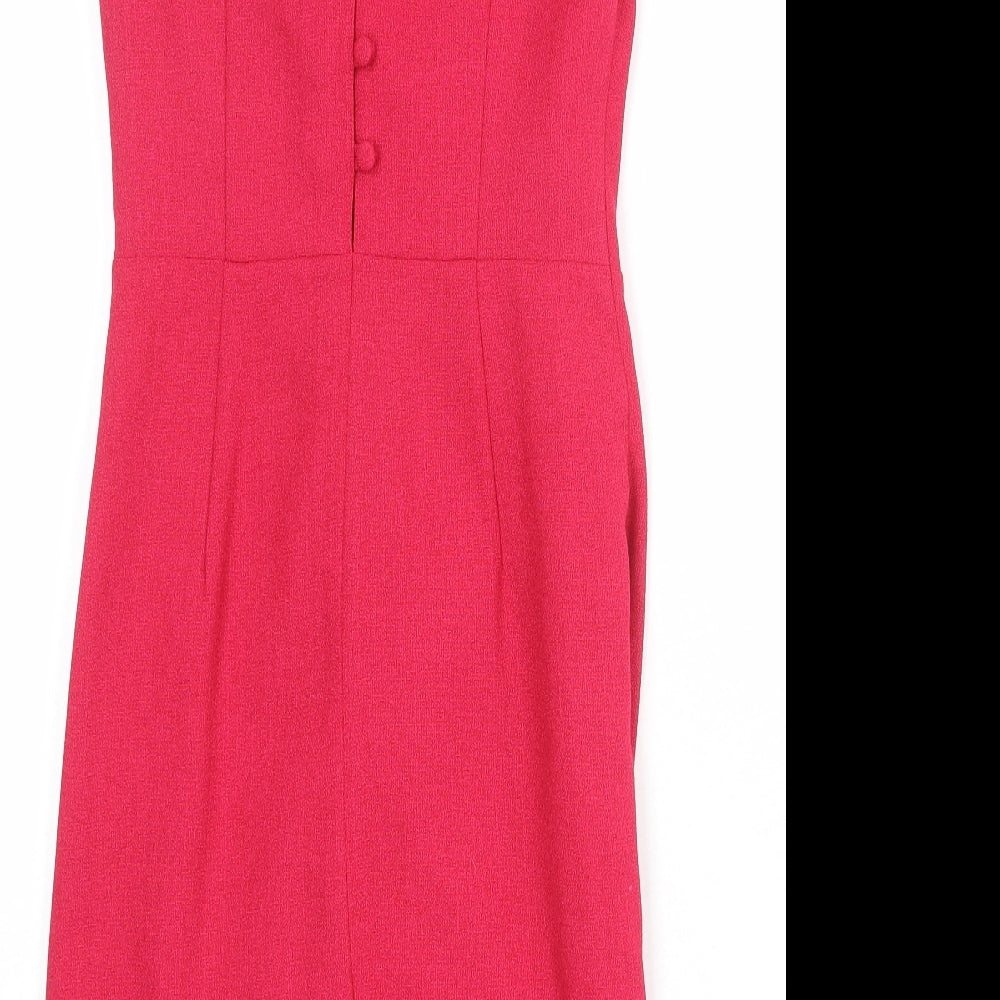 NEXT Womens Pink Polyester Tank Dress Size 8 Collared Button