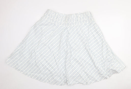 Crew Clothing Womens White Striped Cotton Swing Skirt Size 16 Button