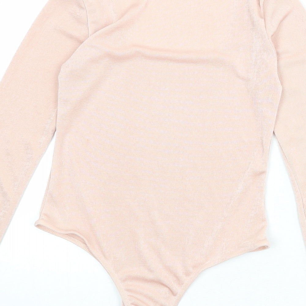 PRETTYLITTLETHING Womens Pink Polyester Bodysuit One-Piece Size 8 Snap