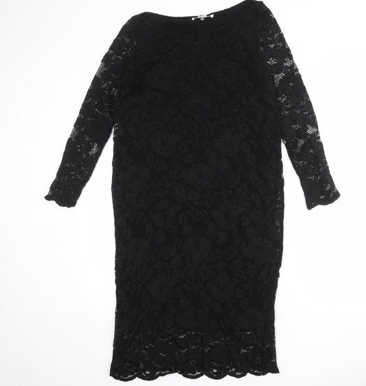 Additional front view of mamas & papas women’s black nylon shift, size UK 12, round neck pullover