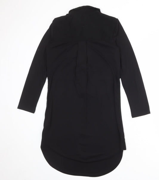 Topshop Womens Black Polyester Shirt Dress Size 6 Collared Button