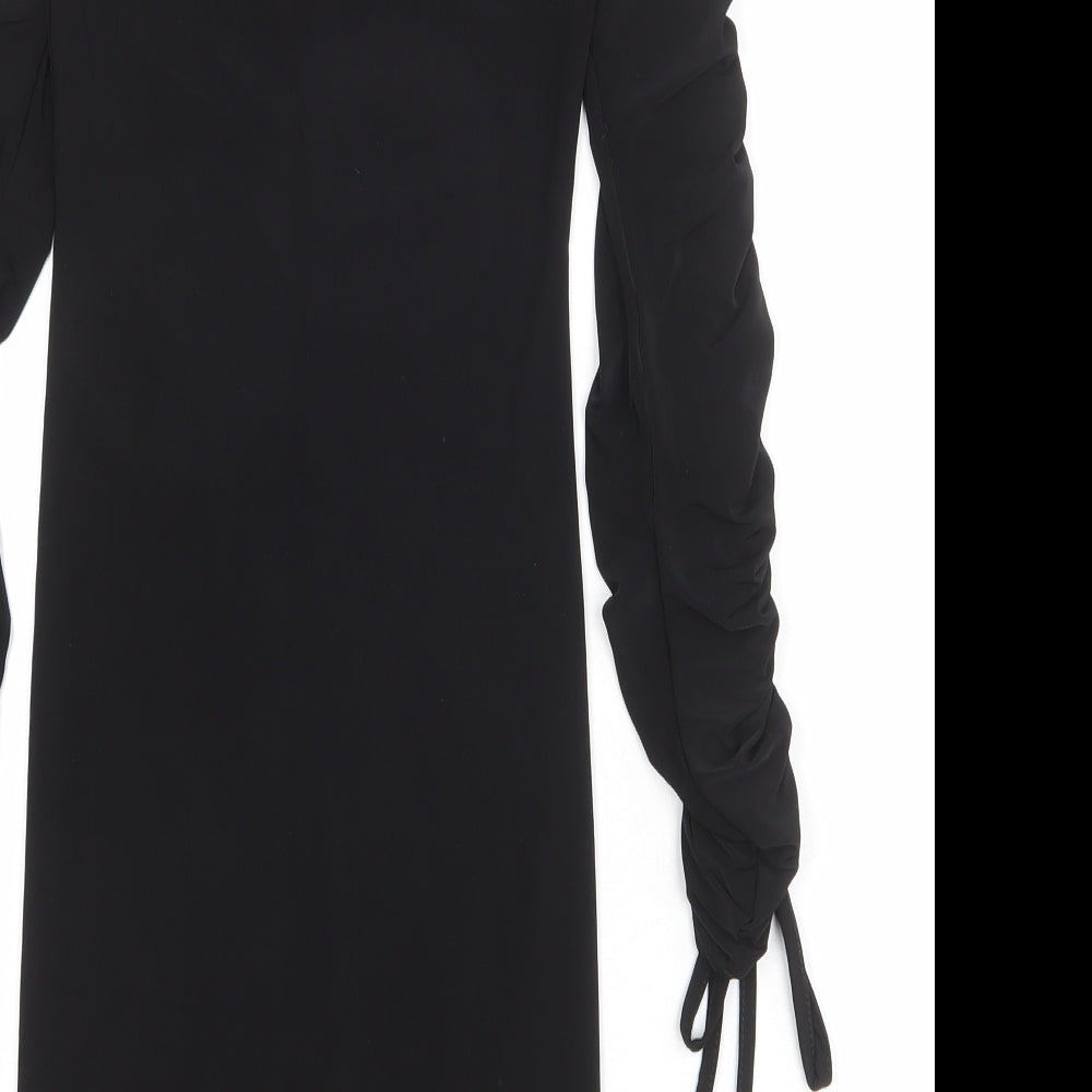 PRETTYLITTLETHING Womens Black Polyester Mini Size 6 Off the Shoulder Pullover - Tie Sleeve Detail