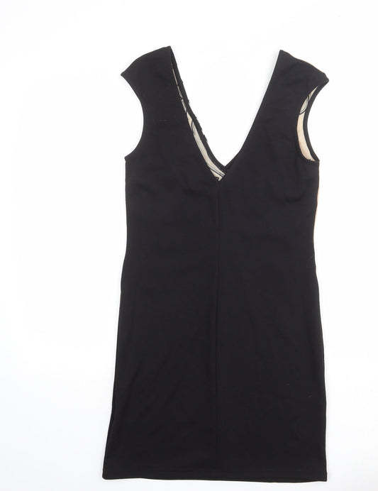 Lipsy Womens Black Geometric Polyester Pencil Dress Size 12 V-Neck Pullover - Plunging Neckline
