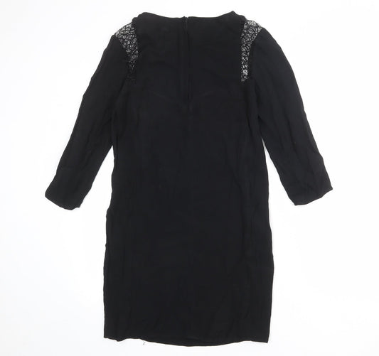 H&M Womens Black Viscose Sheath Size 8 Boat Neck Zip - Lace Detail