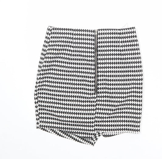 Missguided Womens Black Geometric Polyester A-Line Skirt Size 8 Zip