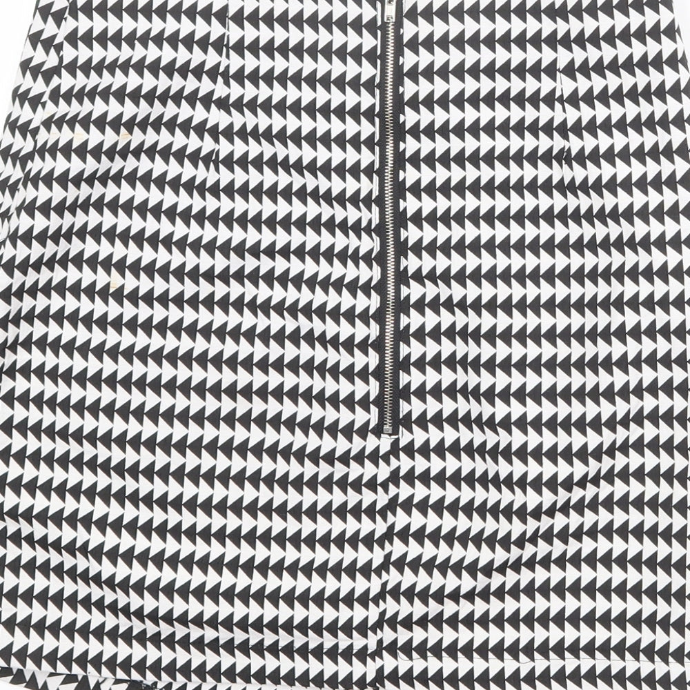 Missguided Womens Black Geometric Polyester A-Line Skirt Size 8 Zip