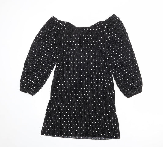 ASOS Womens Black Polka Dot Polyester A-Line Size 6 Off the Shoulder Tie