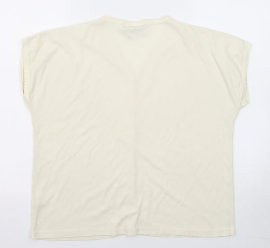 EWM Womens Beige Polyester Basic Button-Up Size 14 V-Neck