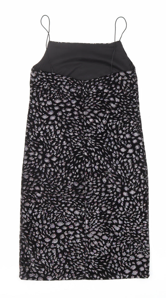 Topshop Womens Black Animal Print Polyester Slip Dress Size 10 Square Neck Pullover