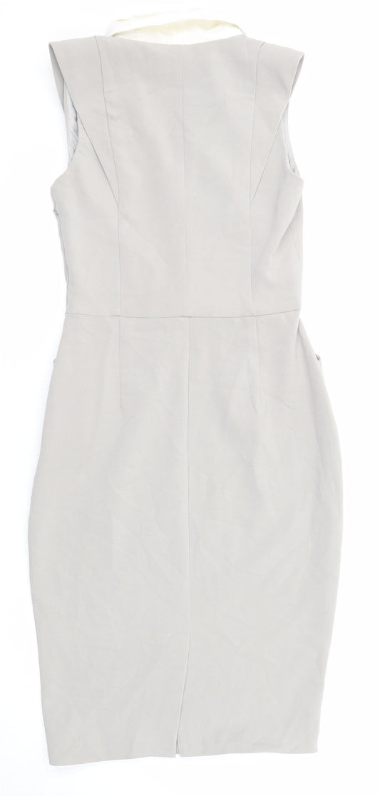 ASOS Womens Grey Colourblock Polyester Pencil Dress Size 8 V-Neck Zip