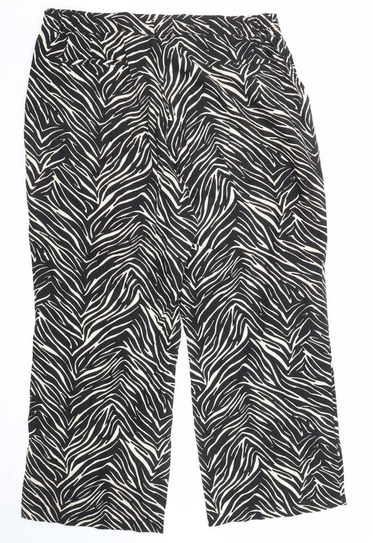 Capsule Womens Black Animal Print Linen Trousers Size 38 in Regular Zip
