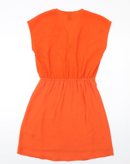 H&M Womens Orange Polyester A-Line Size 8 V-Neck Pullover