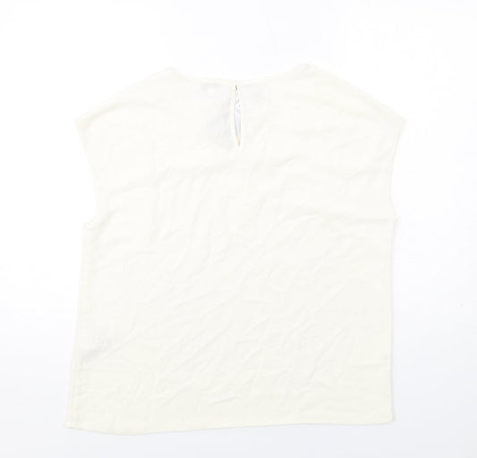 Womens UK Size 12 Warehouse Ivory Basic T-Shirt