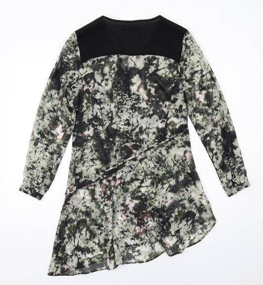 Mint Velvet Womens Green Geometric Polyester Shirt Dress Size 8 V-Neck Zip