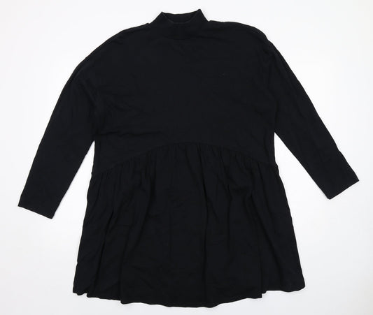Additional front view of ASOS women’s black cotton jumper dress, size UK 12, mock neck pullover