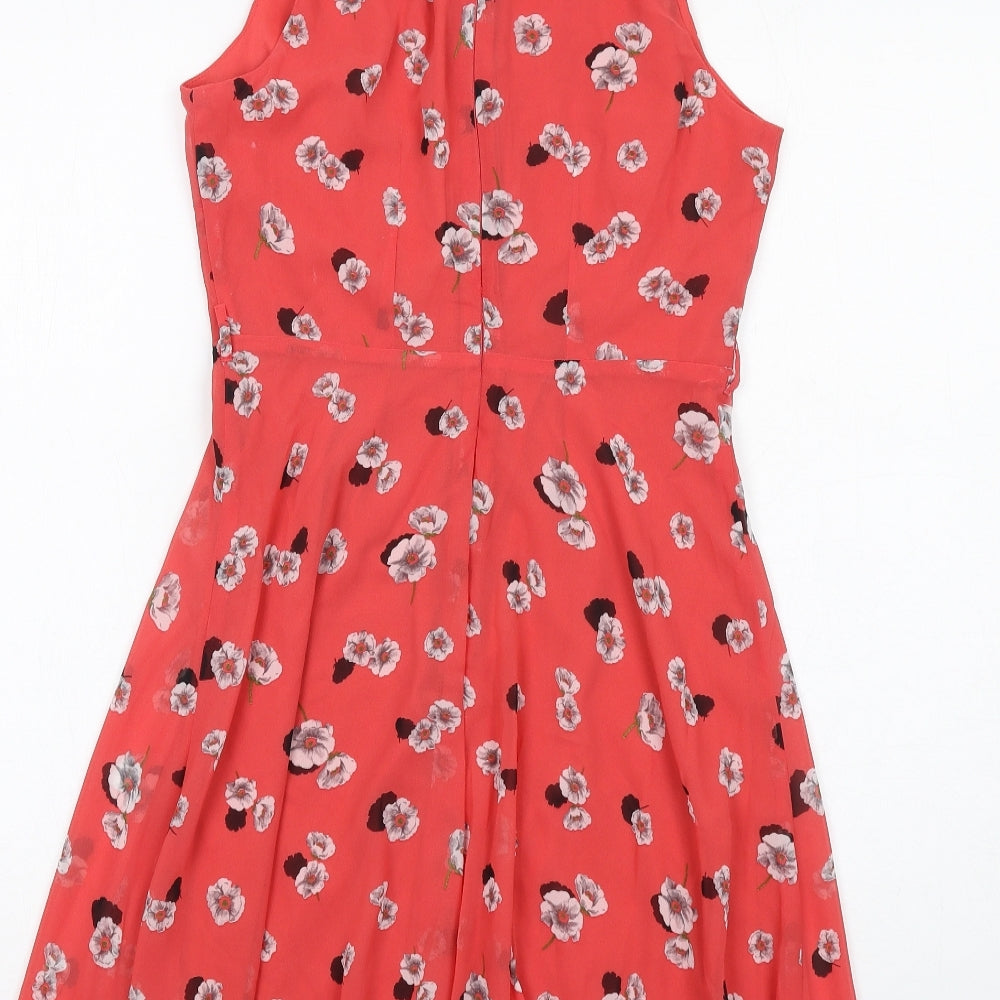 Dorothy Perkins Womens Red Floral Polyester Trapeze & Swing Size 8 V-Neck Zip