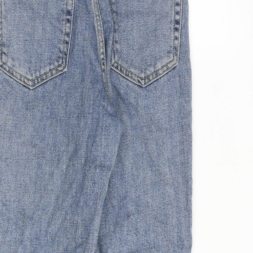 Topshop Womens Blue Cotton Straight Jeans Size 24 in L28 in Regular Zip - Frayed Hem