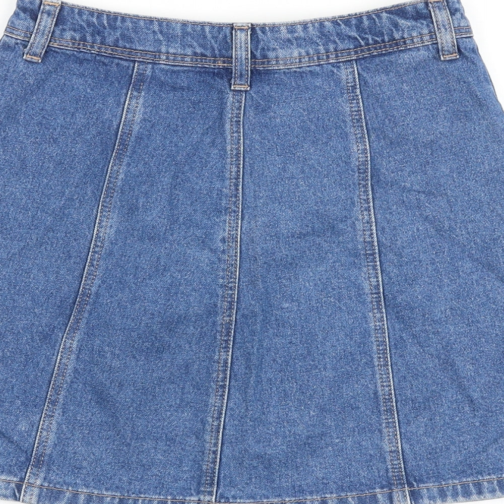 H&M Womens Blue Cotton A-Line Skirt Size 6 Button
