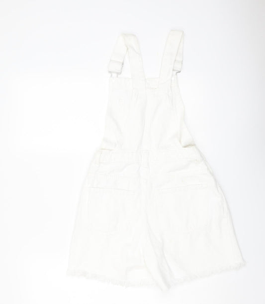 Denim & Co. Womens White Cotton Dungaree One-Piece Size 4 Buckle