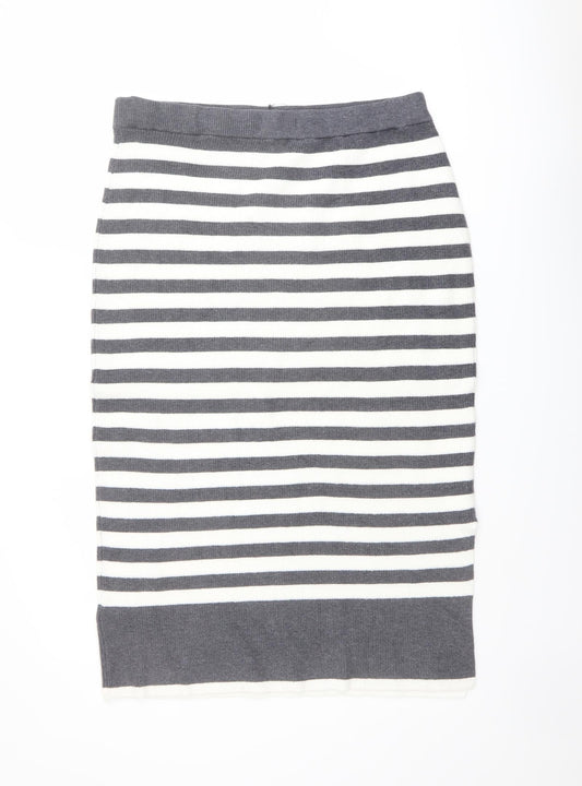 Marks and Spencer Womens Grey Striped Viscose Straight & Pencil Skirt Size L