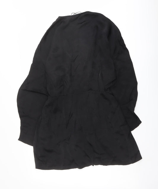 Zara Womens Black Polyester Wrap Dress Size S V-Neck Pullover