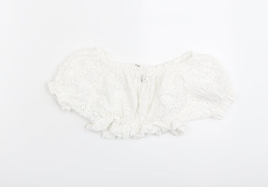 Womens UK Size S Pull&Bear White Cropped Blouse