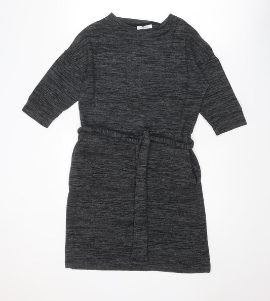 Classics Womens Grey Viscose Jumper Dress Size 6 Round Neck Pullover