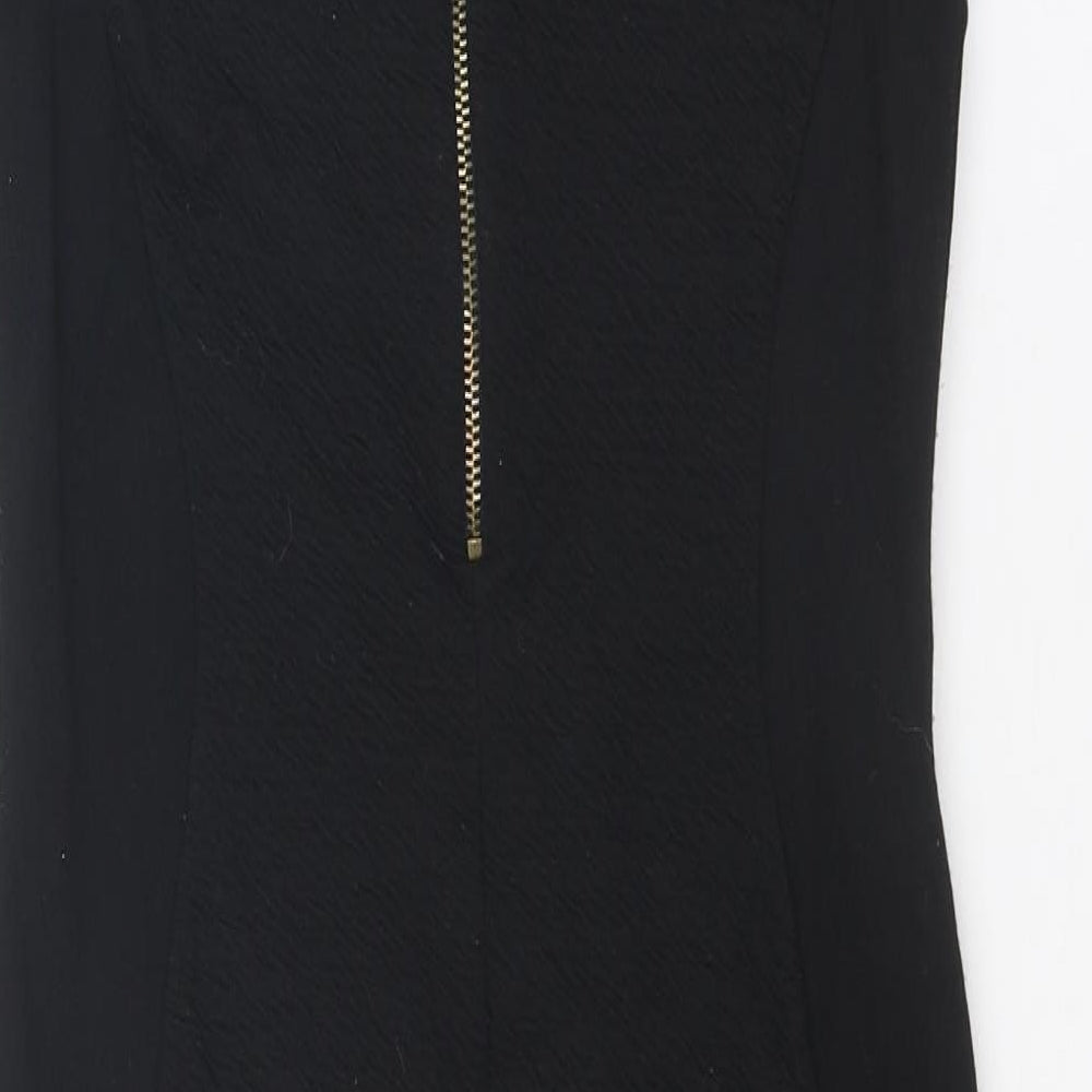 NEXT Womens Black Polyester Shift Size 8 Round Neck Zip