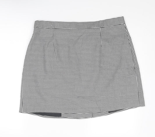NEXT Womens Black Geometric Polyester A-Line Skirt Size 36 in Button - Houndstooth pattern