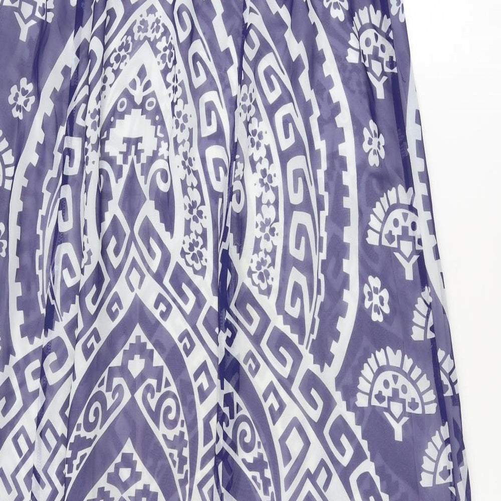 Monsoon Womens Blue Geometric Polyester Maxi Size L Off the Shoulder Pullover