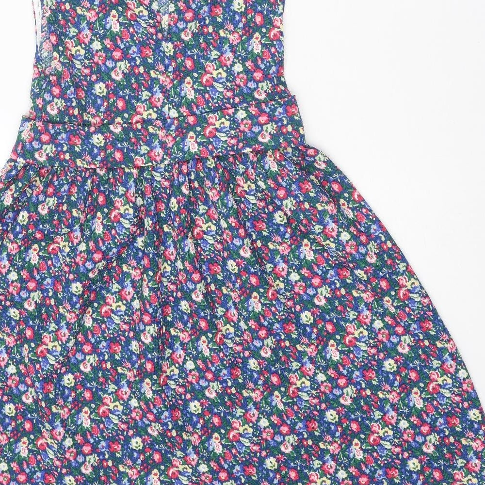 Miss Selfridge Womens Multicoloured Floral Polyester Fit & Flare Size 4 Boat Neck Button