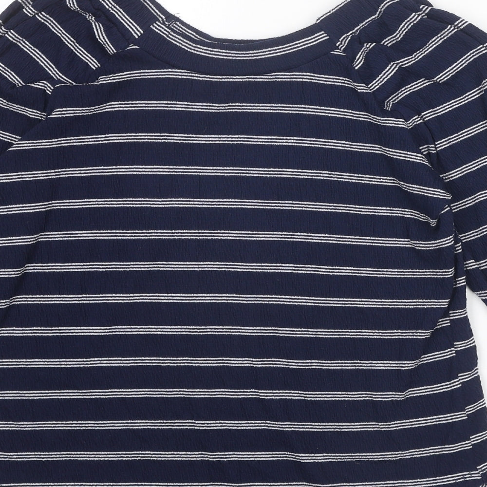 M&Co Womens Blue Striped Polyester Basic Blouse Size 8 Round Neck