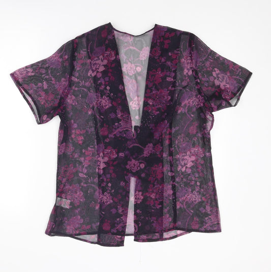 Bonmarché Womens Purple Floral Polyester Kimono Blouse Size 16 V-Neck