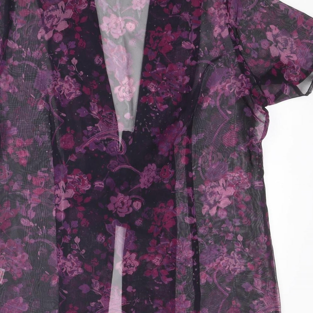 Bonmarché Womens Purple Floral Polyester Kimono Blouse Size 16 V-Neck