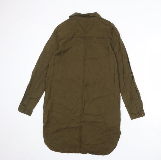 French Connection Womens Green Lyocell Shirt Dress Size 10 Collared Button