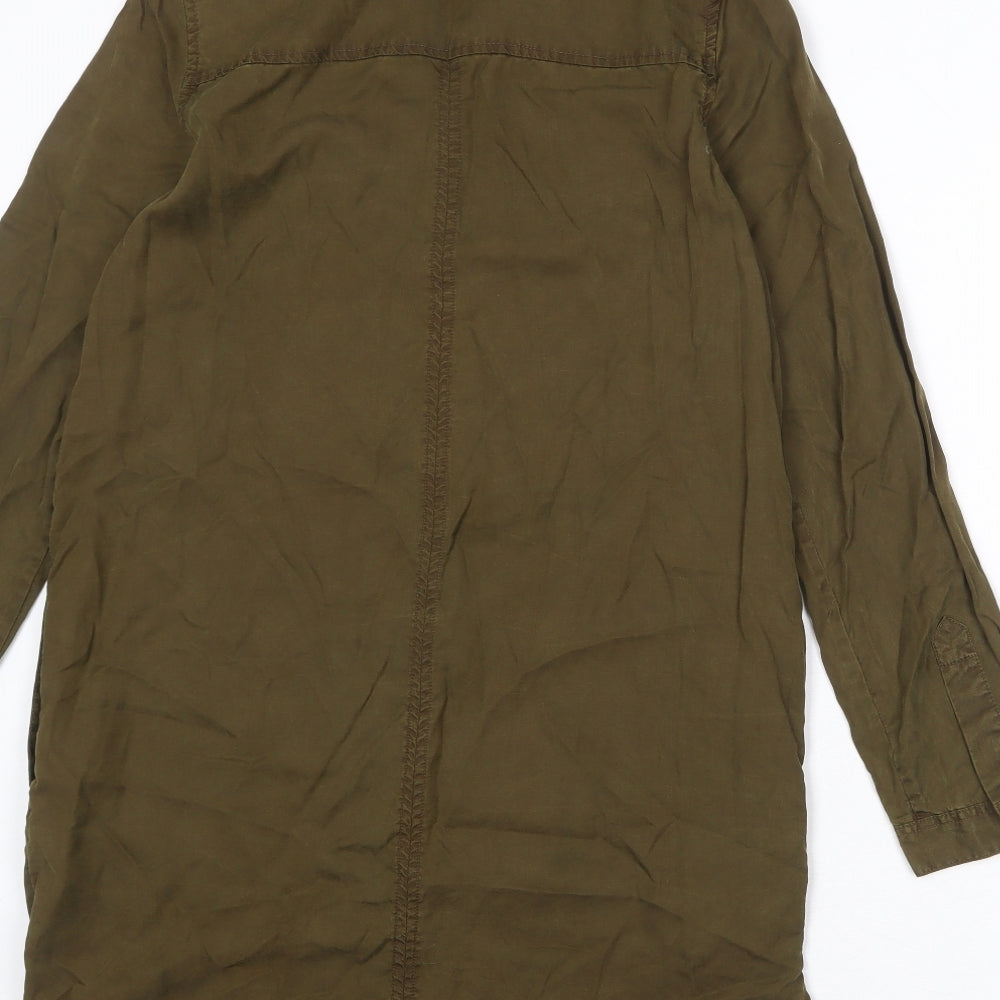 French Connection Womens Green Lyocell Shirt Dress Size 10 Collared Button