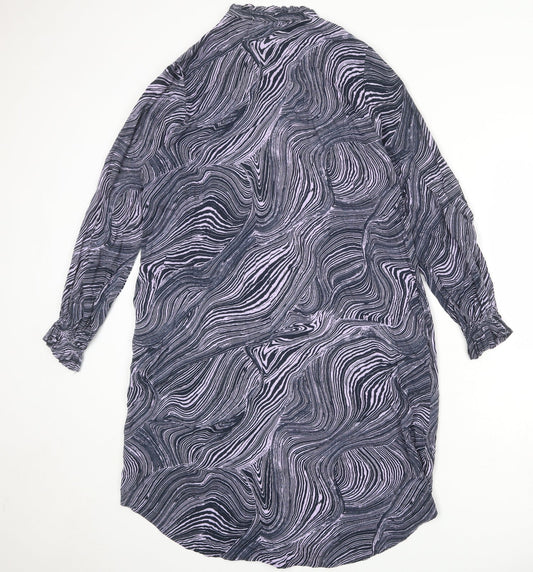 b.young Womens Blue Geometric Viscose Shirt Dress Size 12 Round Neck Button