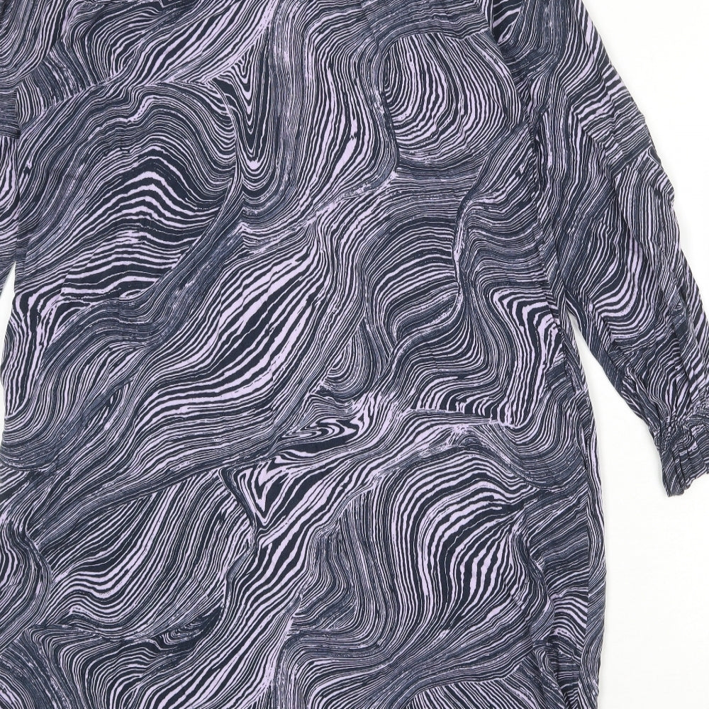 b.young Womens Blue Geometric Viscose Shirt Dress Size 12 Round Neck Button