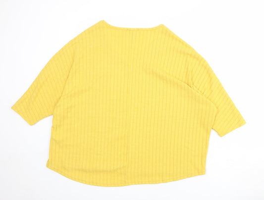 New Look Womens Yellow V-Neck Polyester Pullover Jumper Size L