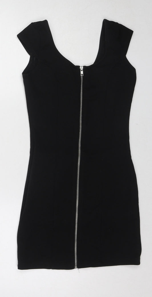 H&M Womens Black Cotton Mini Size 8 Scoop Neck Zip