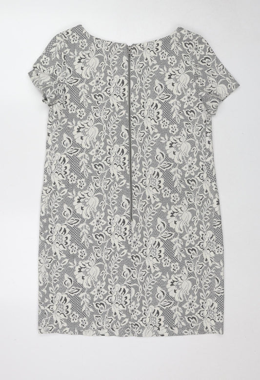 Pied A Terre Womens Grey Polyester Shift Size 10 Boat Neck Zip - Lace Overlay